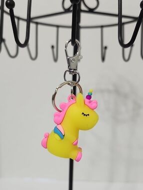 Yellow Unicorn Keychain Bag Charm Zipper Pull Pink Mane Colorful Unicorn New